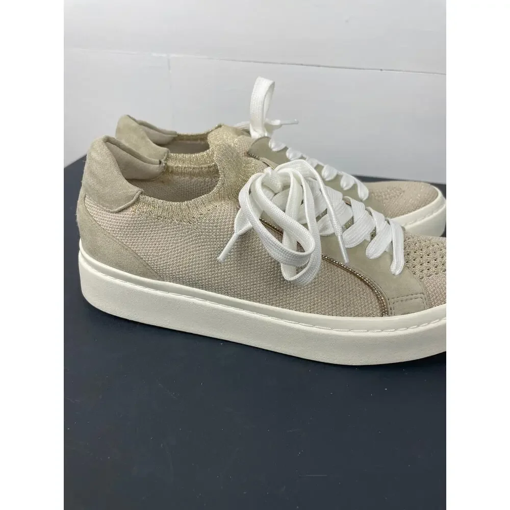 VANELi Sport Yaqira Metallic Knit/Suede Platform Sneakers Light Taupe Sz 7M NWOB